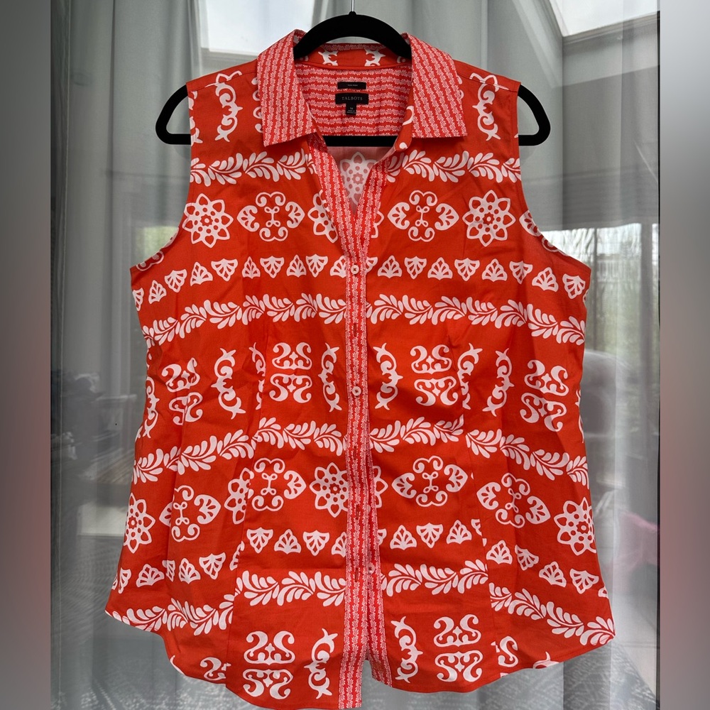 NWOT Talbots White and Orange Sleeveless Button Down Blouse